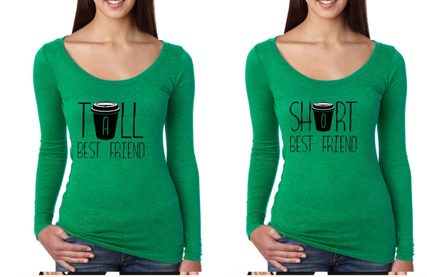 Set Of 2 Women's Shirts Tall Short Best Friend Coffee Matching