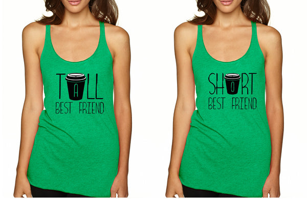 Set Of 2 Tank Top Tall Short Best Friend Coffee Matching Tops