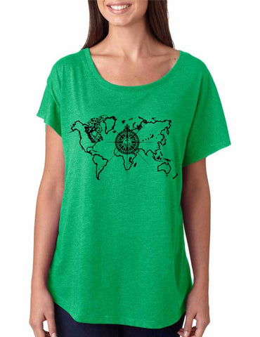 Women's Dolman Shirt World Map Compass Cool Nice Shirt - ALLNTRENDSHOP - 1