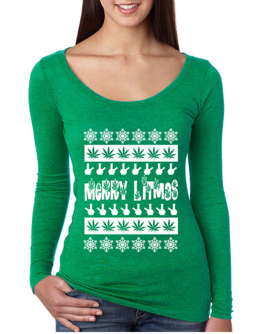 Merry Litmas bong Womens Long Sleeve Shirt - ALLNTRENDSHOP - 1