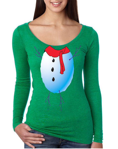 Women's Shirt Snowman Tie Cute Ugly Christmas Trendy Present