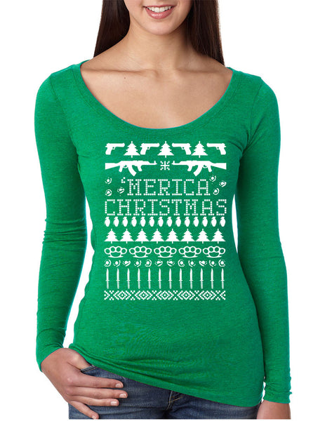 Women's Shirt 'merica Ugly Christmas Sweater Love America Top - ALLNTRENDSHOP - 4