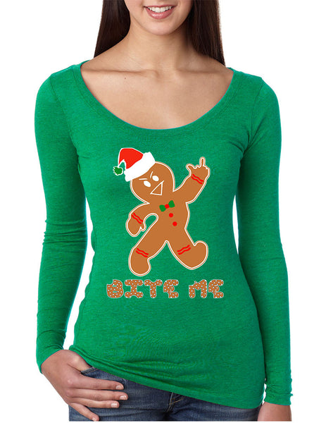 Women's Shirt Bite Me Gingerbread Ugly Christmas Gift Funny Top - ALLNTRENDSHOP - 2