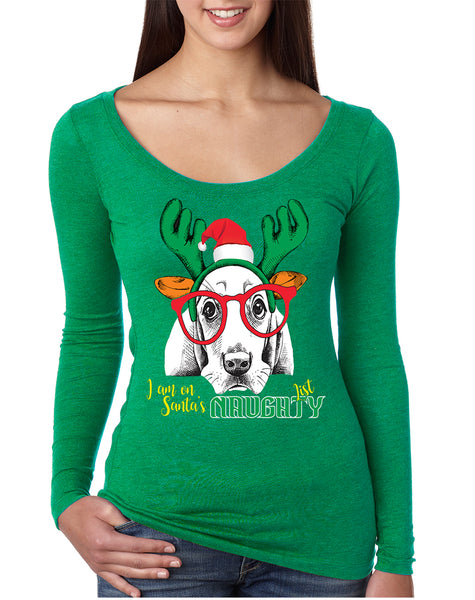 Women's Shirt I Am On Santa's Naughty List Xmas Tee Dog Lover