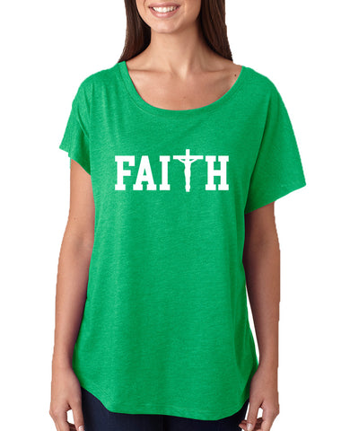 Women's Dolman Faith Print Cross Love Christian Top