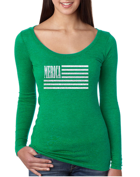 Women's Shirt Merica Glitter White Flag 4th Of July Shirt