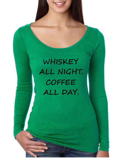 Women's Shirt Whiskey All Night Coffee All Day Party Humor Tee - ALLNTRENDSHOP - 1