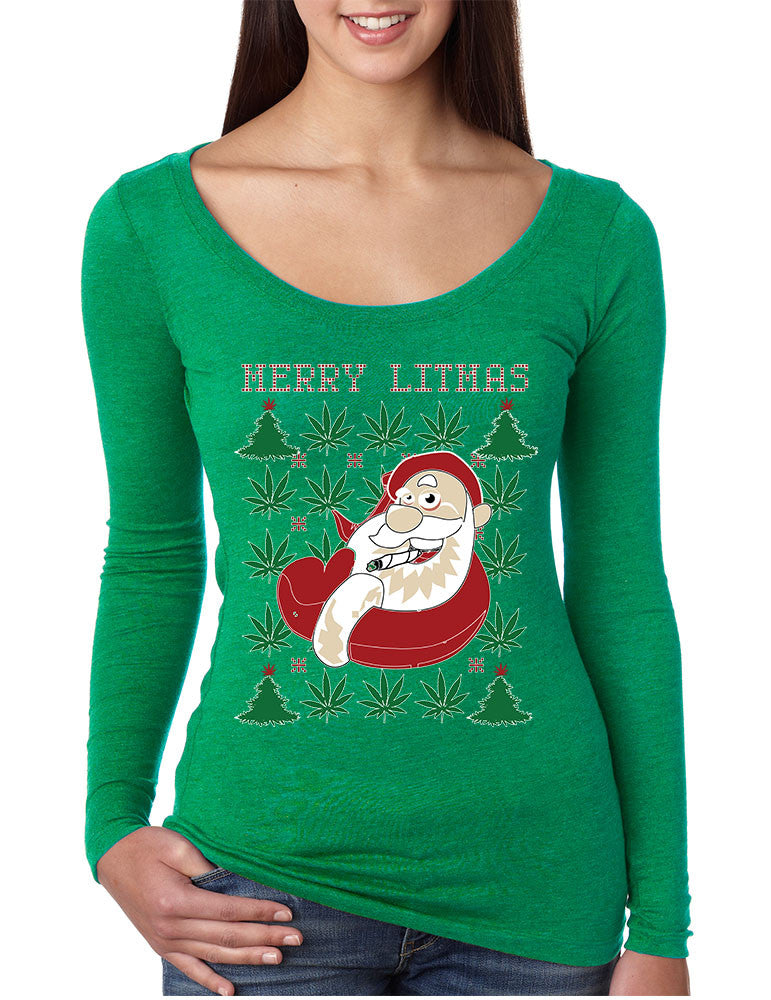 Women's Shirt Santa Litmas Merry Christmas Ugly Sweater Fun