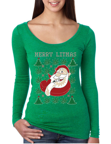 Women's Shirt Santa Litmas Merry Christmas Ugly Sweater Fun
