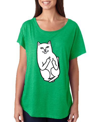 Women's Dolman Shirt Middle Finger Cat Humor Fun Shirt