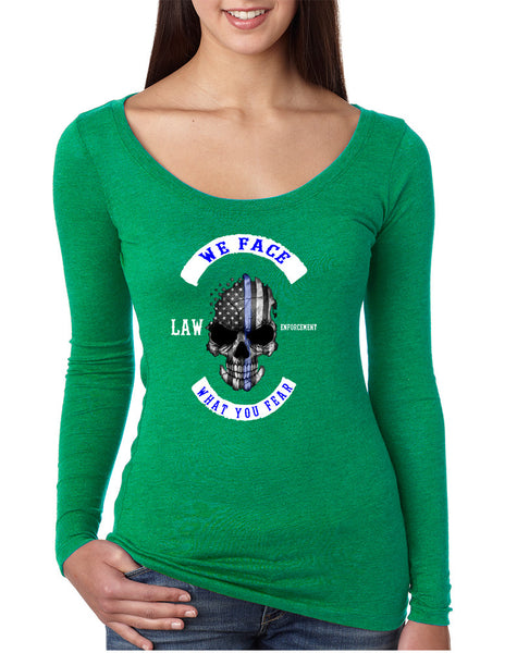 Women's Shirt We Face What You Fear USA Blue Flag Skull