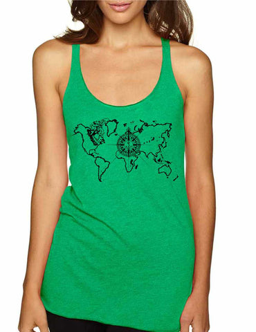 Women's Tank Top World Map Compass Cool Graphic Top - ALLNTRENDSHOP - 1