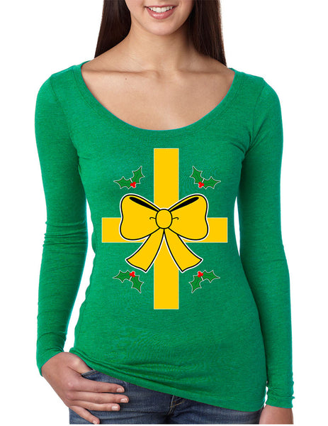 Women's Shirt Christmas Gift Wrap Xmas Ugly T Shirt Fun Shirt - ALLNTRENDSHOP - 2