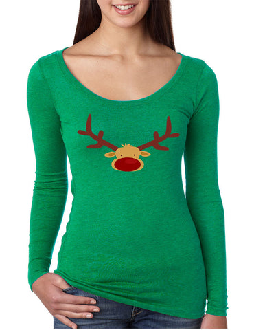 Women's Shirt Reindeer Face Christmas Gift Cool Xmas Shirt