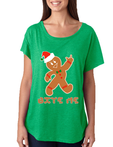 Women's Dolman Shirt Bite Me Gingerbread Ugly Christmas Funny - ALLNTRENDSHOP - 1