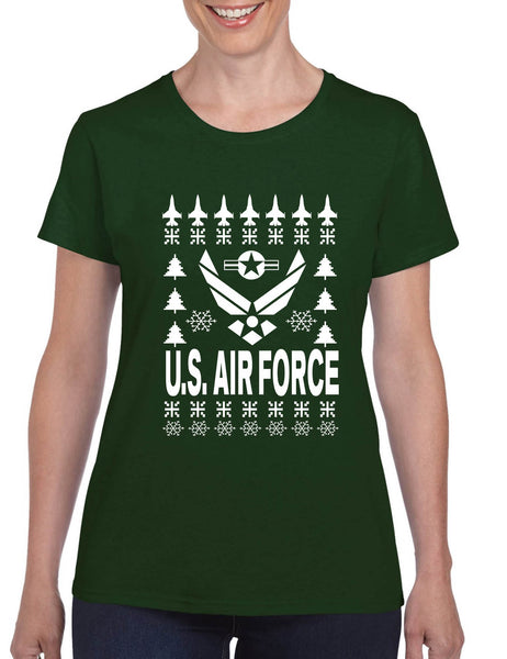 Women's T Shirt Air Force Ugly Christmas Tee Holiday Gift Xmas Party