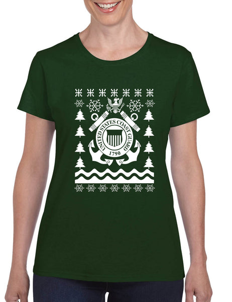 Women's T Shirt Coast Guard Ugly Christmas USCG Holiday Top Gift