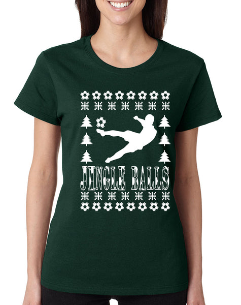 Women's T Shirt Jingle Balls Soccer Ugly Xmas Sport Fans Gift Idea