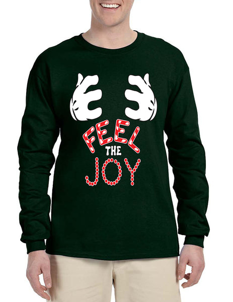 Men's Long Sleeve Feel The Joy Mickey Hands Cute Xmas Shirt