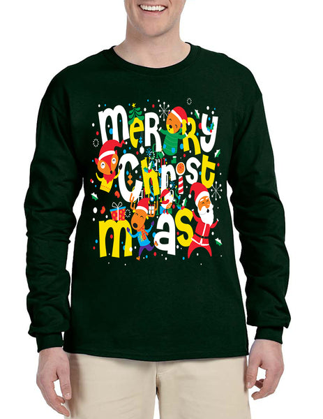 Men's Long Sleeve Merry Christmas Party Fireworks Ugly Shirt