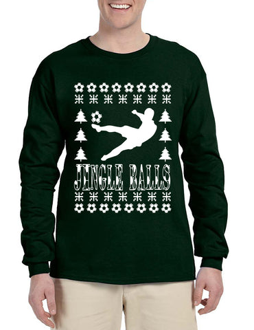 Men's Long Sleeve Jingle Balls Soccer Ugly Xmas Sport Lover Shirt