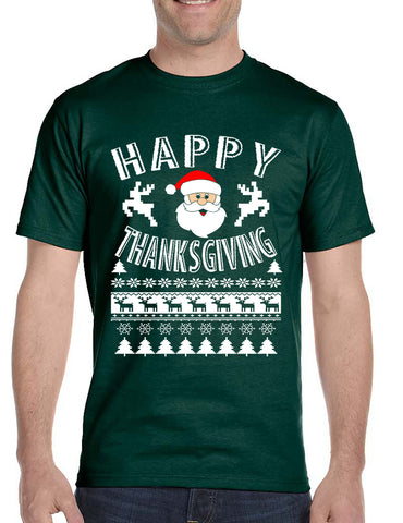 Men's T Shirt Happy Thanksgiving Ugly Santa Holiday Tshirt Gift