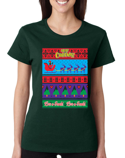 Women's T Shirt Love U Santa Merry Ugly Christmas Cute Gift Idea