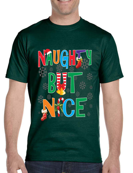 Men's T Shirt Naughty But Nice Humor Xmas Shirt Cute Holiday Gift