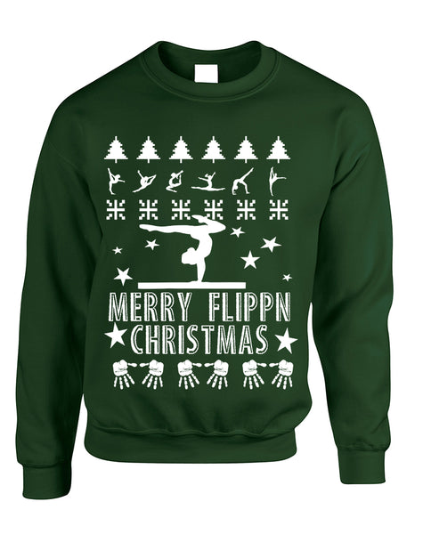 Adult Sweatshirt Merry Flippn Christmas Gymnastics Ugly Xmas