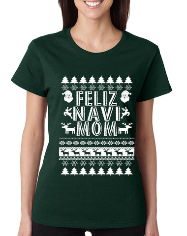 Women's T Shirt Feliz Navidad Ugly Xmas Holiday Gift Cute Shirt