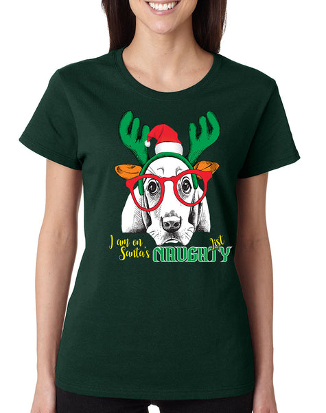 Women's T Shirt I Am On Santa's Naughty List Xmas Tee Dog Lover