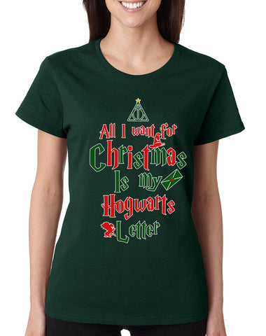 Women's T Shirt All I Want For Xmas Is Hogwarts Letter Holiday Tee
