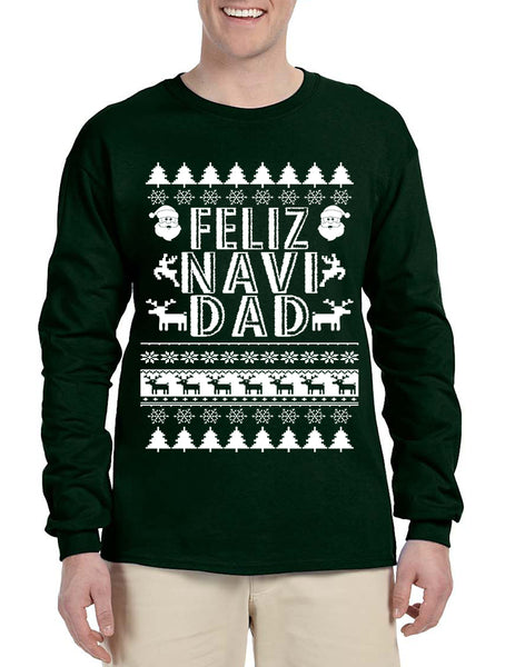 Men's Long Sleeve Feliz Navidad Ugly Xmas Holiday Gift Cute Tee