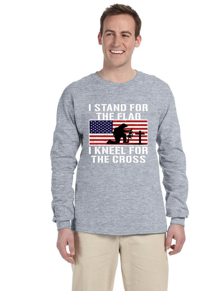 Men's Long Sleeve Stand For The Flag Kneel For The Cross Christian