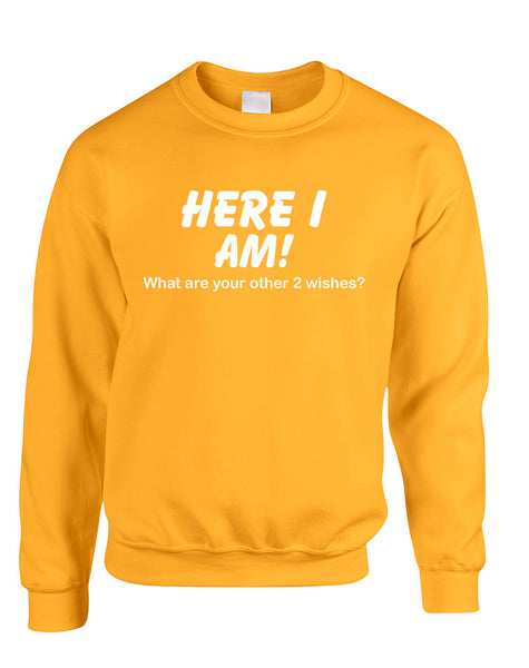 Adult Sweatshirt Here I Am What Are Your Other 2 Wishes Humor