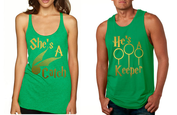 Couple Tank Top She's A Catch He's A Keeper Love Gift - ALLNTRENDSHOP - 2