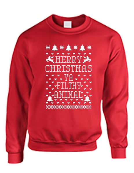 Merry Christmas Ya Filthy Animal Women's Crewneck Sweatshirt Ugly Christmas Sweatshirt - ALLNTRENDSHOP - 1