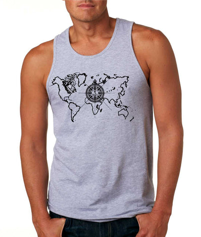 Men's Tank Top World Map Compass Cool Graphic Top - ALLNTRENDSHOP - 1