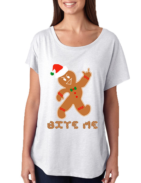 Women's Dolman Shirt Bite Me Gingerbread Ugly Christmas Funny - ALLNTRENDSHOP - 2