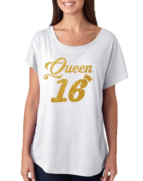 Women's Dolman Queen 16 Glitter Gold Sweet Sixteen Party