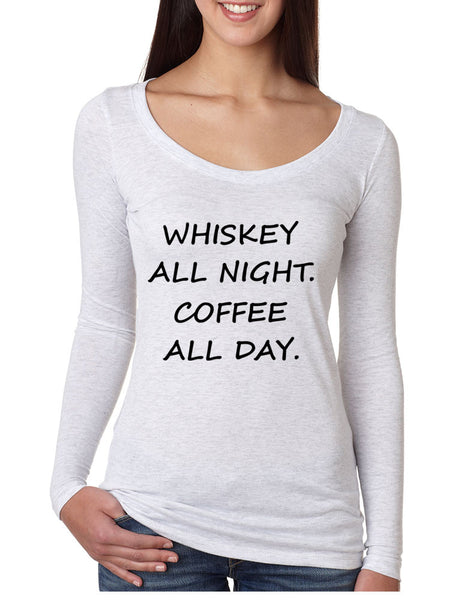 Women's Shirt Whiskey All Night Coffee All Day Party Humor Tee - ALLNTRENDSHOP - 2