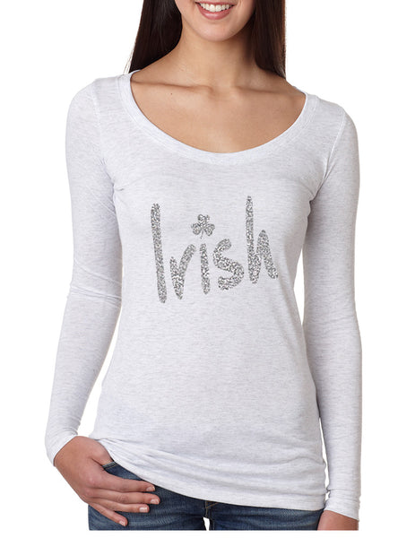Women's Shirt Irish Glitter Silver Shamrock St Patrick's Shirt