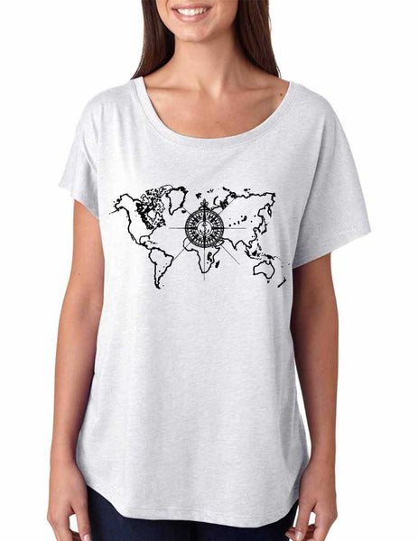 Women's Dolman Shirt World Map Compass Cool Nice Shirt - ALLNTRENDSHOP - 2