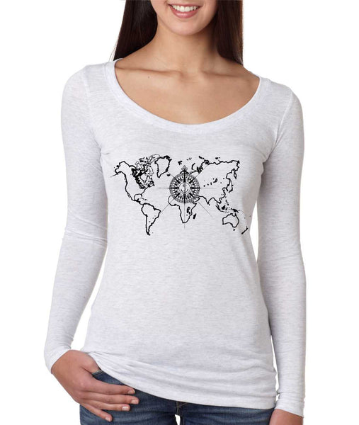 Women's Shirt World Map Compass Cool Stuff Graphic Tee - ALLNTRENDSHOP - 2