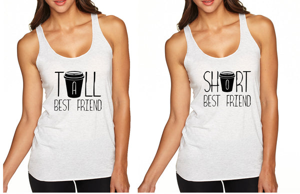 Set Of 2 Tank Top Tall Short Best Friend Coffee Matching Tops