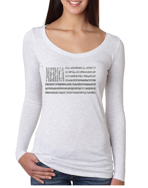 Women's Shirt Merica Glitter Silver Flag 4th Of July Tee