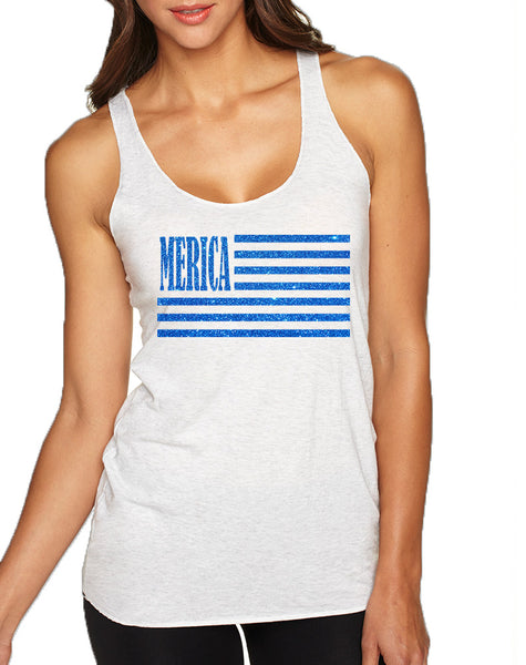 Women's Tank Top Merica Glitter Blue Flag 4th Of July