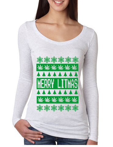 Merry Litmas Green womens Long Sleeve Shirt - ALLNTRENDSHOP - 1