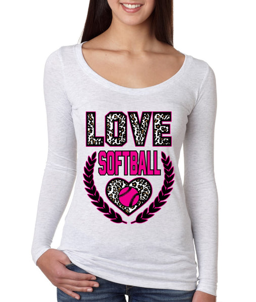 Love Softball Leopard Womens Long Sleeve Shirt - ALLNTRENDSHOP - 2