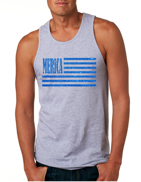 Men's Tank Top Merica Glitter Blue Flag 4th Of July Top
